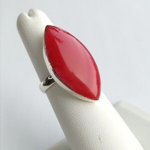 Sterling silver red sponge coral ring size 6 🆕
